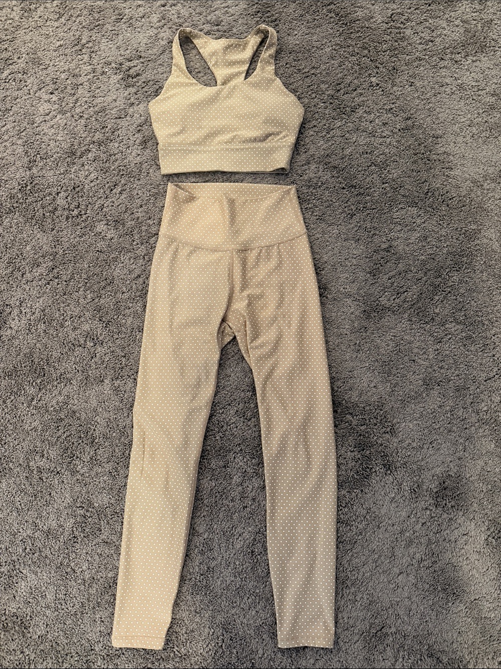 Allfenix High-Waist Beige Dot Leggings & Sports Bra Set